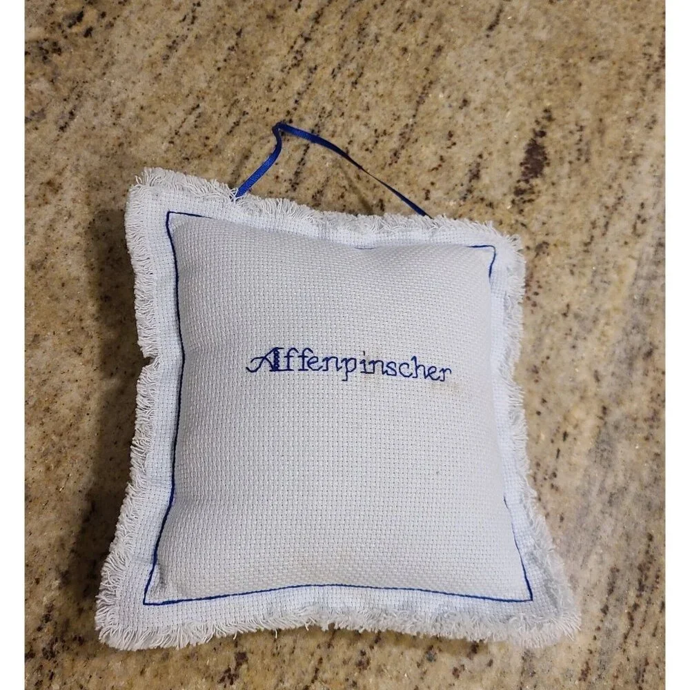 Affenpinsch Needlepoint Cross Stitch Mini Pillow Door Knob Hanger Blue Fur Baby
